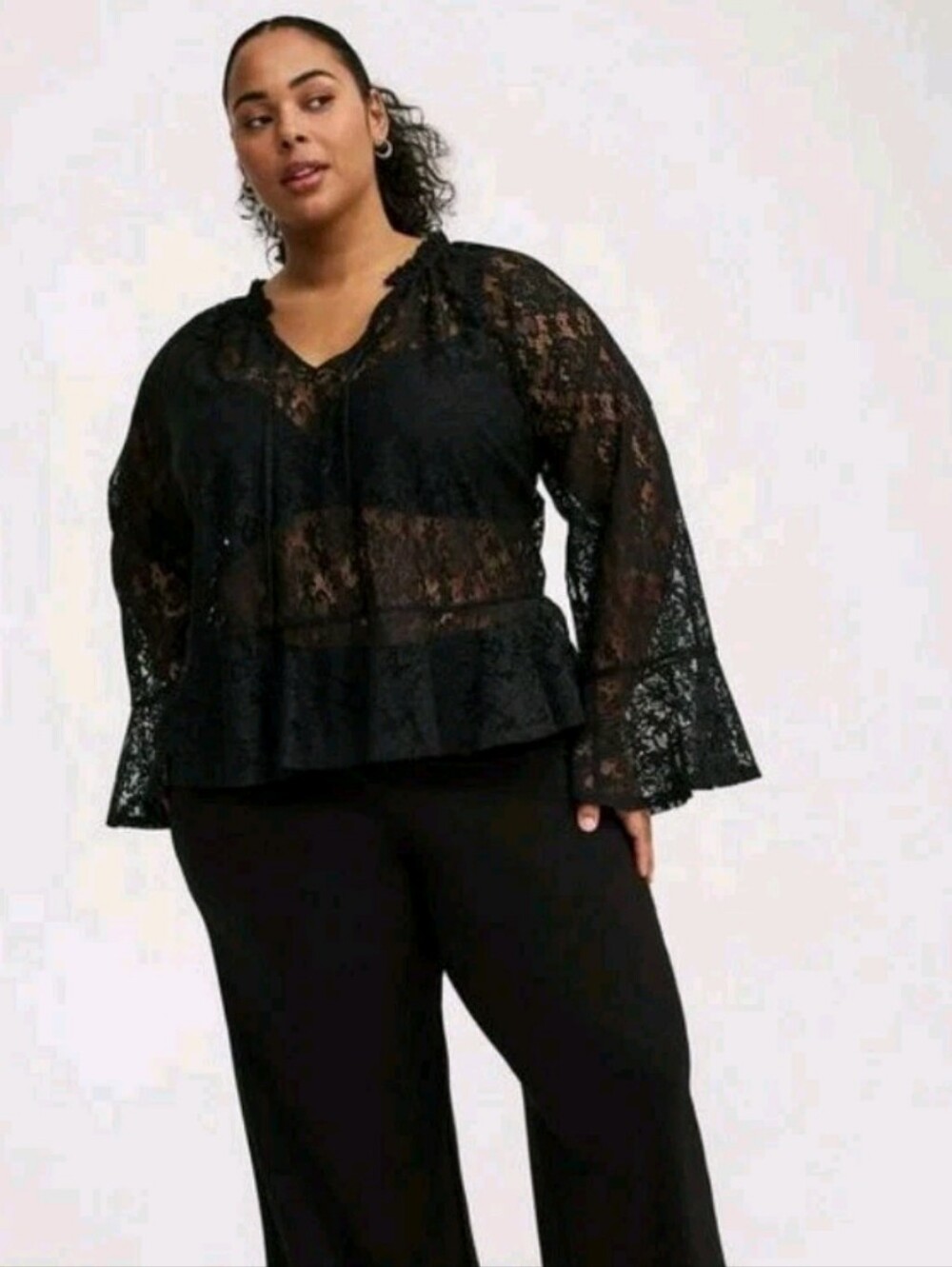 Torrid Peplum Sheer Lace Relaxed Top Med/Large 10 Black Ruffled Whimisgoth Nwt